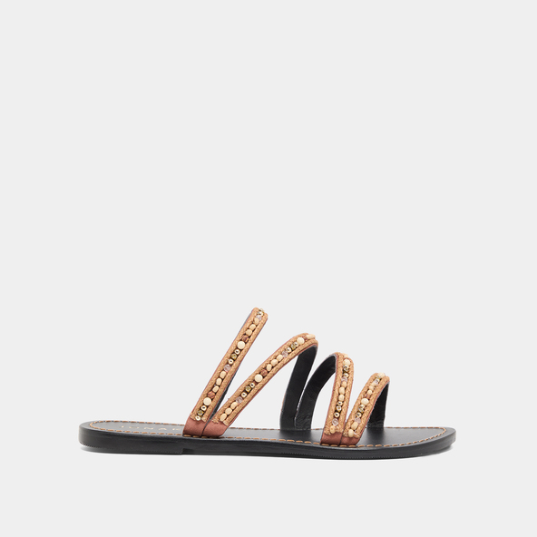 Jonak Beach Sandals With Beaded Straps In Beige Textile SUZANNE