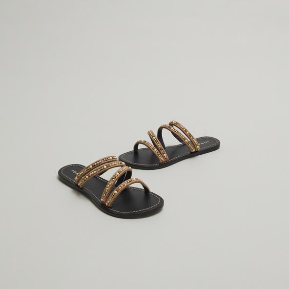Jonak Beach Sandals With Beaded Straps In Beige Textile SUZANNE