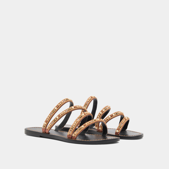 Jonak Beach Sandals With Beaded Straps In Beige Textile SUZANNE