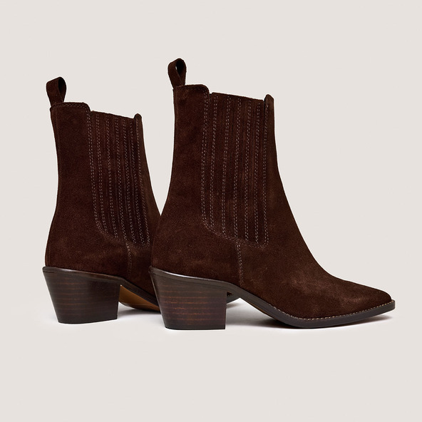 Jonak Booties With Heels And Ruching In Chocolate Brown Split Leather BIRMAN