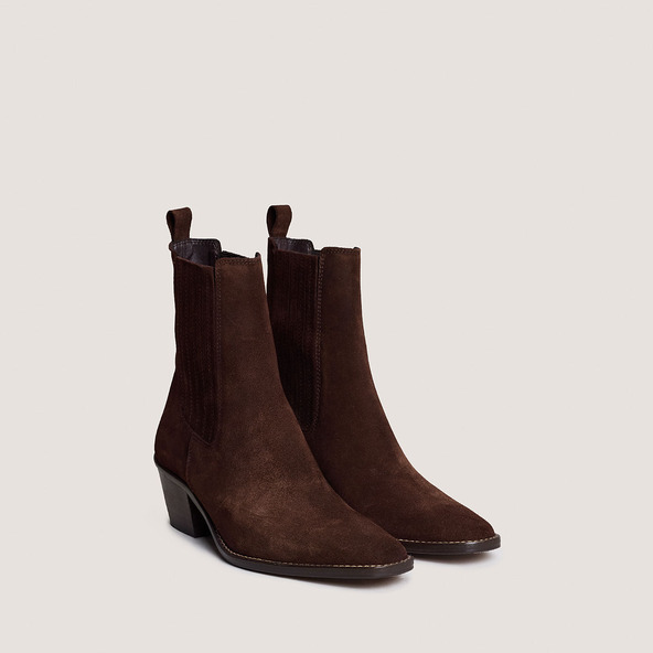 Jonak Booties With Heels And Ruching In Chocolate Brown Split Leather BIRMAN