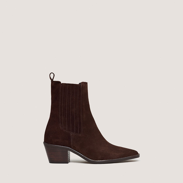 jonak Booties with Heels and Ruching in chocolate brown split leather BIRMAN
