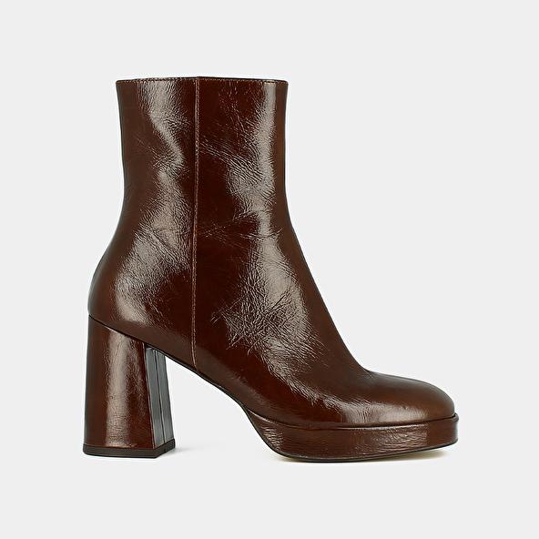 Jonak Boots à Plateformes Et Bouts Carrés In Brown Shiny Leather VORIS