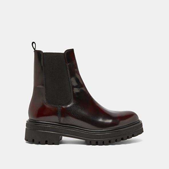 Jonak Boots à Semelles Crantées Et élastiques In Burgundy Glazed Leather AMANDINE