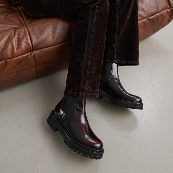 Jonak Boots à Semelles Crantées Et élastiques In Burgundy Glazed Leather AMANDINE