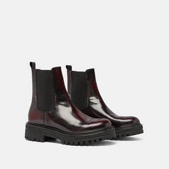 Jonak Boots à Semelles Crantées Et élastiques In Burgundy Glazed Leather AMANDINE