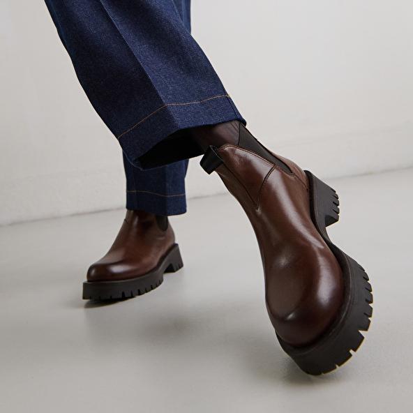 Jonak Boots à Semelles Crantées In Brown Leather ROCHE