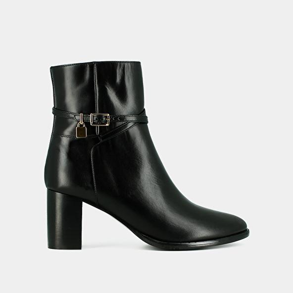 Jonak Boots à Talons Haut Et Charms Dorés In Black Leather DRAME