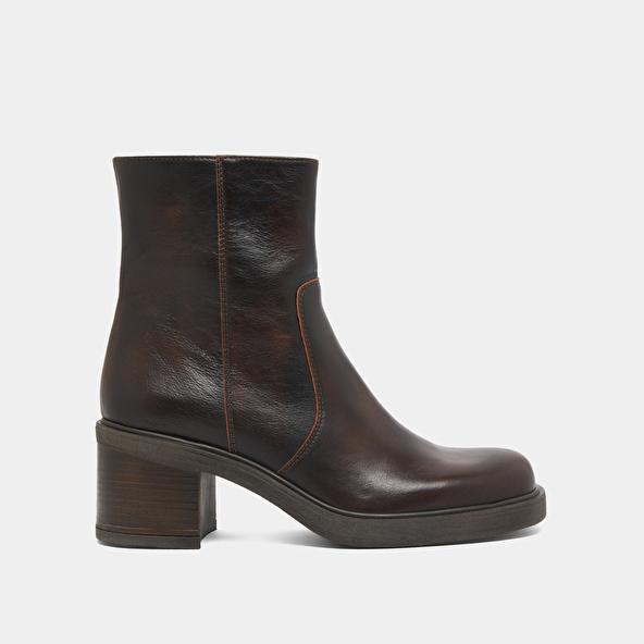 Jonak Boots à Talons In Brown Distressed Leather PANDA