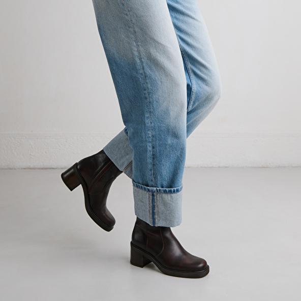 Jonak Boots à Talons In Brown Distressed Leather PANDA