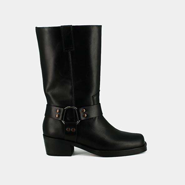 jonak Boots with buckles in black greased leather BUFFALO
