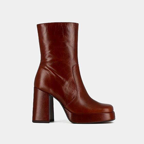 Jonak Boots With Heels And Square Toes In Brown Aged Leather BEN