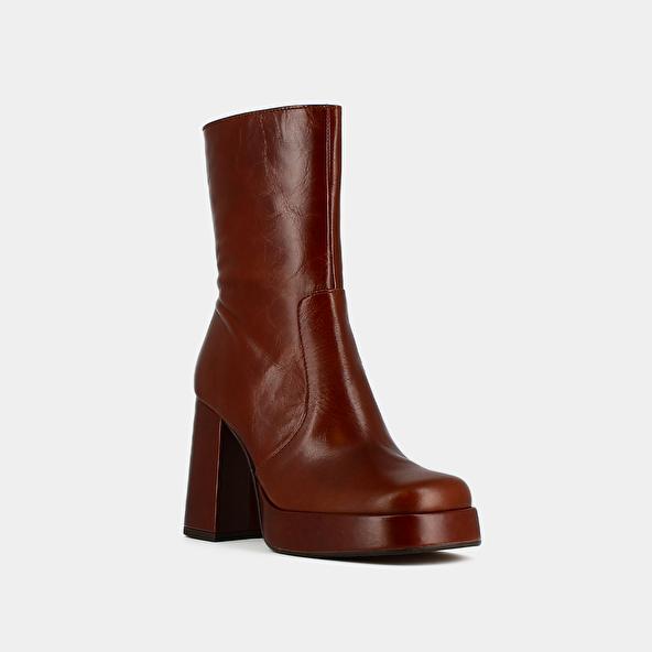 Jonak Boots With Heels And Square Toes In Brown Aged Leather BEN