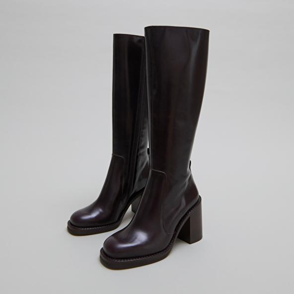 Jonak Boots With Overflowing Heels In Dark Brown Leather BRETZEL