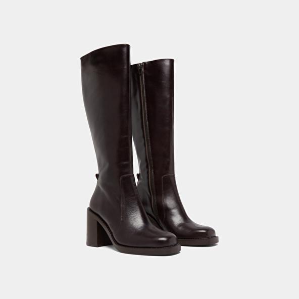 Jonak Boots With Overflowing Heels In Dark Brown Leather BRETZEL