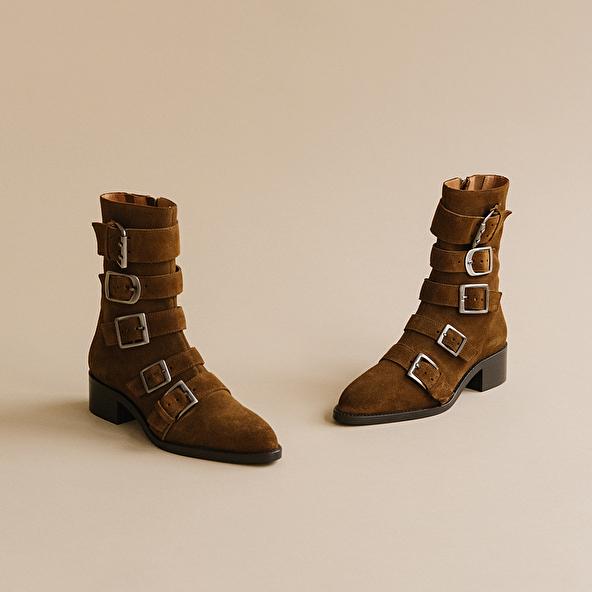Jonak Boots With Straps And Pointed Toes In A Cognac Suede DIORA
