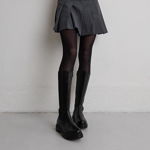 Jonak Bottes à Bouts Ronds Et Semelles Crantée In Black Leather ADAL