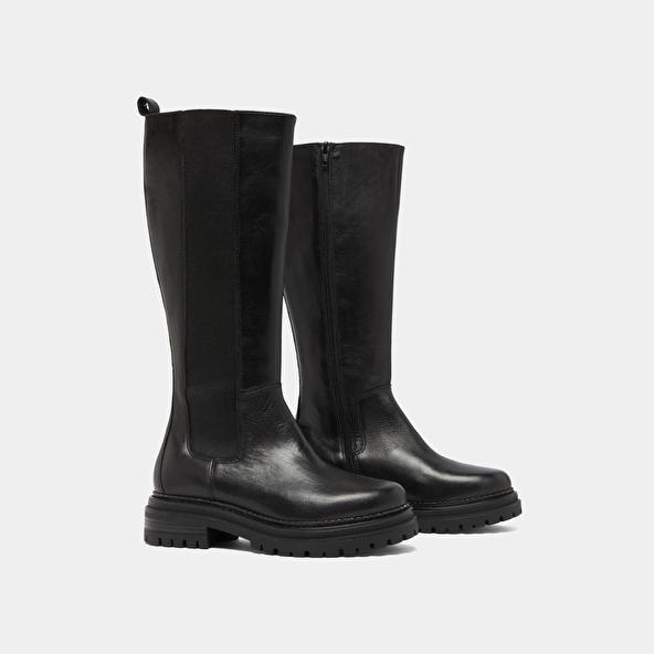 Jonak Bottes à Bouts Ronds Et Semelles Crantée In Black Leather ADAL