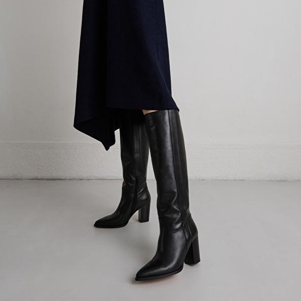 Jonak Bottes à Hauts Talons Et Bouts Pointus In Black Leather PECHE