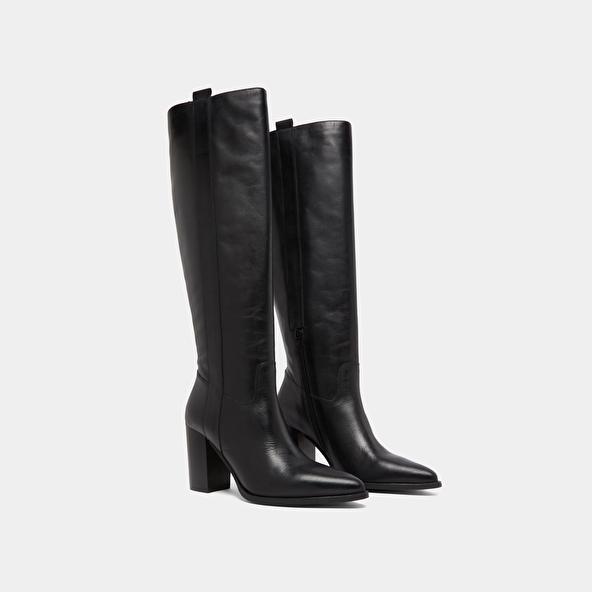 Jonak Bottes à Hauts Talons Et Bouts Pointus In Black Leather PECHE