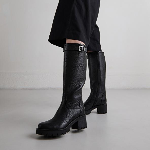Jonak Bottes à Semelles Crantées Et Boucles In Black Grained Leather MIDAS