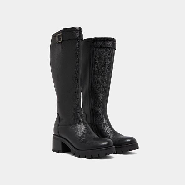 Jonak Bottes à Semelles Crantées Et Boucles In Black Grained Leather MIDAS
