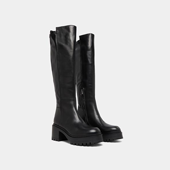 Jonak Bottes à Semelles Crantées In Leather And Black Stretch RASTA