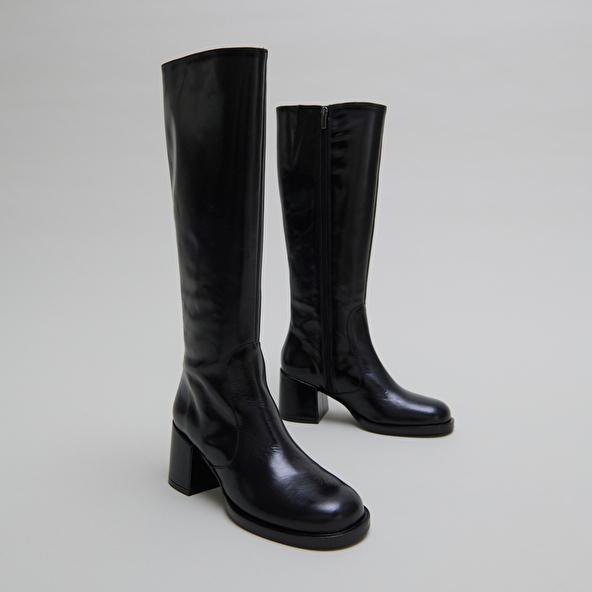 Jonak Bottes à Talons Et Bouts Arrondis In Black Leather BIENVENUE