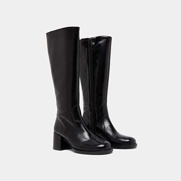 Jonak Bottes à Talons Et Bouts Arrondis In Black Leather BIENVENUE