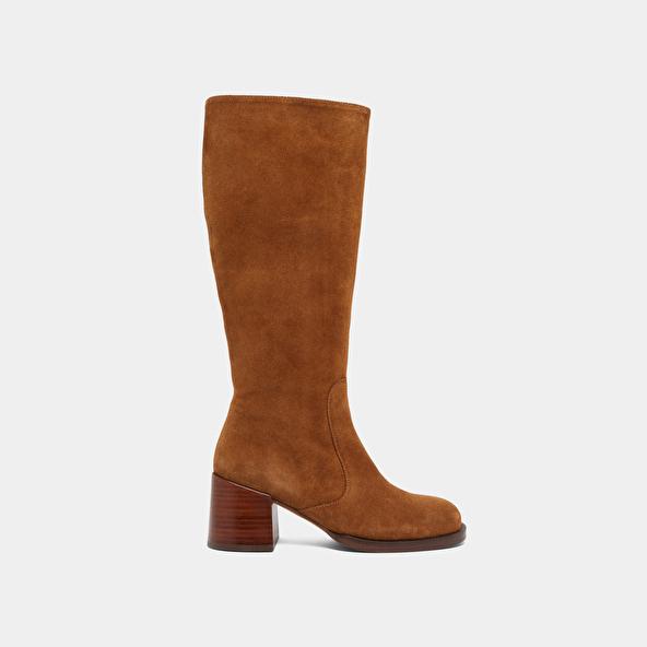 Jonak Bottes à Talons Et Bouts Arrondis In Cognac Suede BIENVENUE