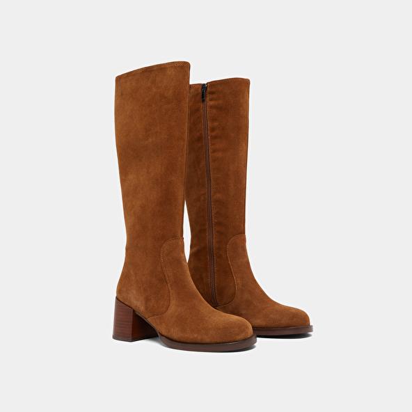 Jonak Bottes à Talons Et Bouts Arrondis In Cognac Suede BIENVENUE