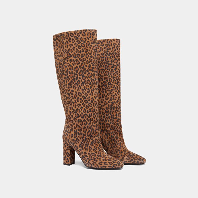 Jonak Bottes à Talons Et Bouts Pointus In Leopard Print Velvet RETHINK
