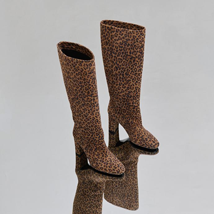 jonak Bottes à talons et bouts pointus in leopard print velvet RETHINK