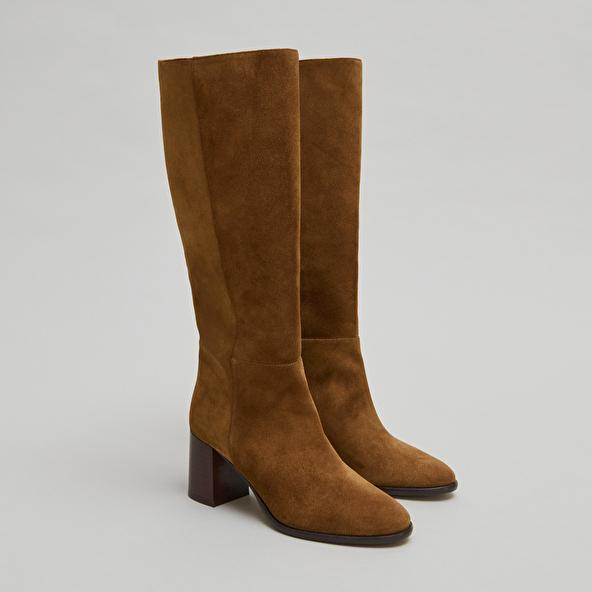 Jonak Bottes à Talons Et Bouts Ronds In Cognac Suede DILIA