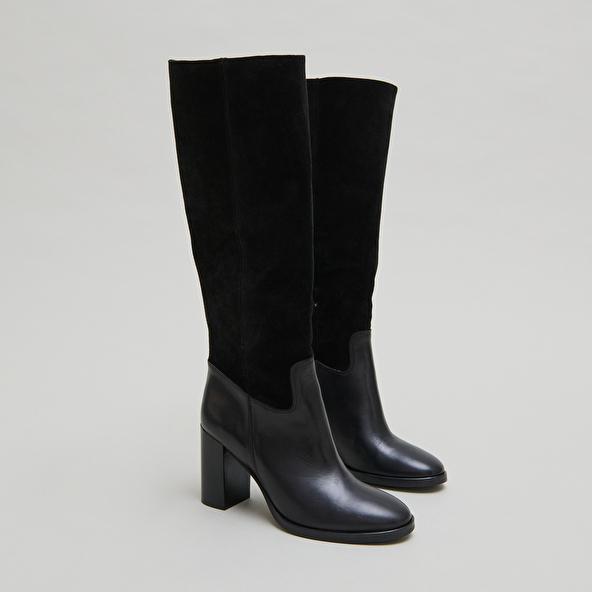 jonak Bottes à talons in black suede and black leather DOWN