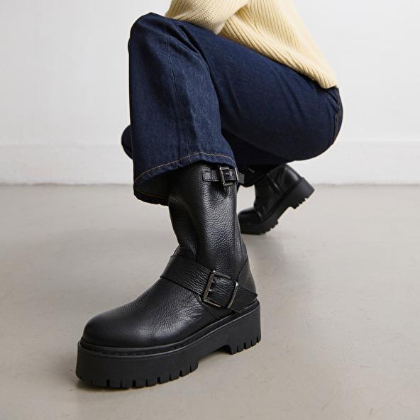 Jonak Bottes Avec Boucles In Black Grained Leather RICCARDO