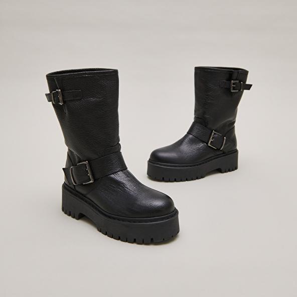 jonak Bottes avec boucles in black grained leather RICCARDO