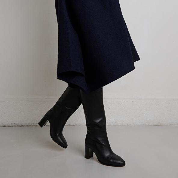 Jonak Bottes Hautes à Bouts Arrondis In Black Leather VENTURA