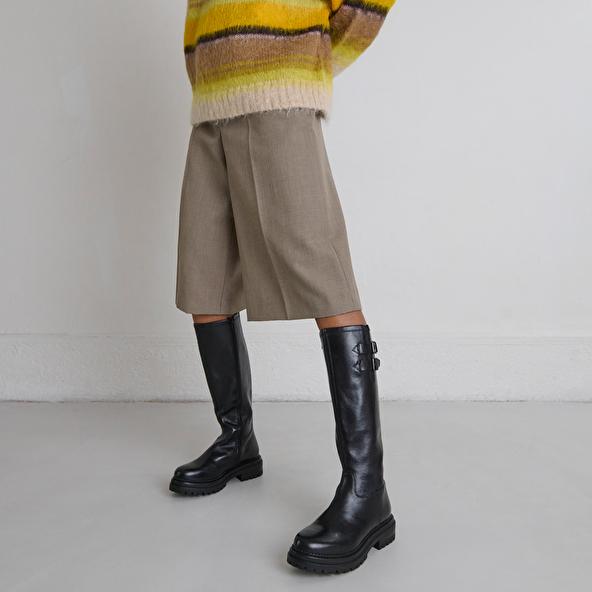 Jonak Bottes Hautes à Semelles Crantées Et Bou In Black Leather ADALIA
