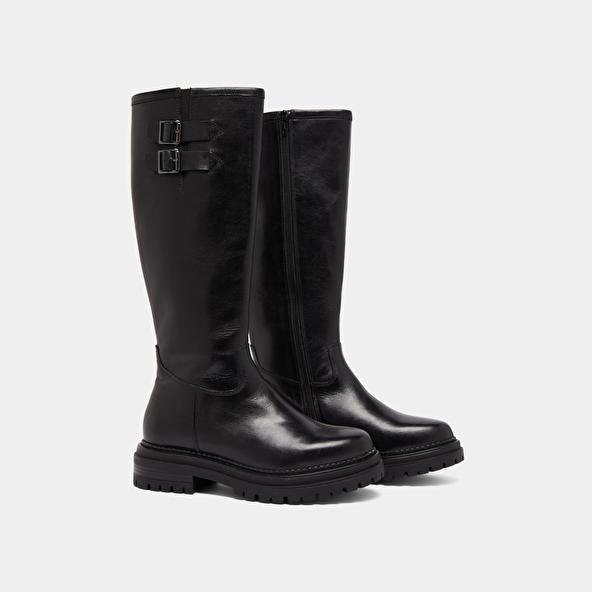 Jonak Bottes Hautes à Semelles Crantées Et Bou In Black Leather ADALIA