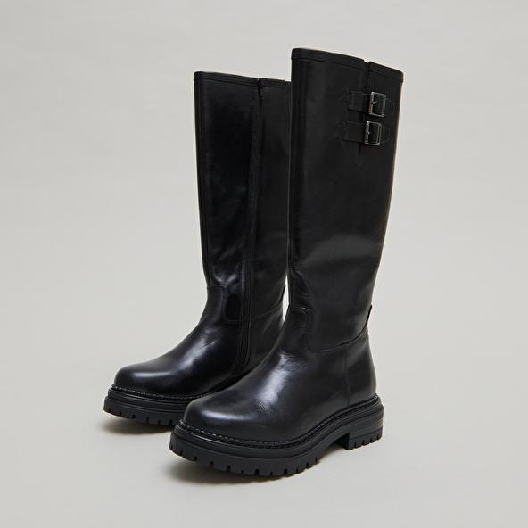 jonak Bottes hautes à semelles crantées et bou in black leather ADALIA