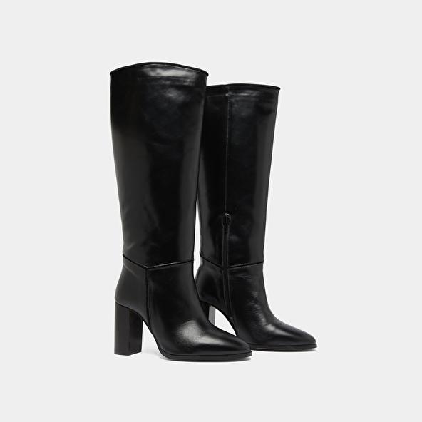 Jonak Bottes In Black Leather And Black Velvet VERSAILLES
