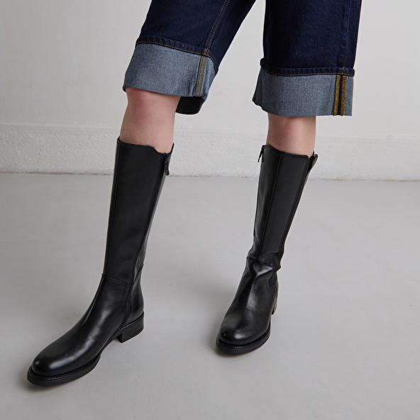 Jonak Bottes Plates à Bouts Ronds In Black Leather ASPER