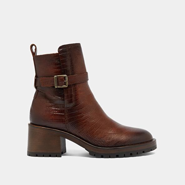 Jonak Bottines à Bouts Ronds Et Boucles In Cognac Reptile Leather CLOVIS