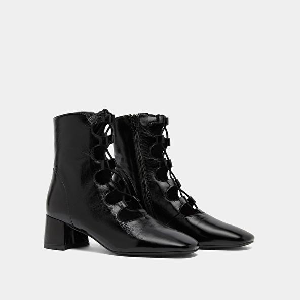 Jonak Bottines à Lacets In Black Shiny Leather DAMSO