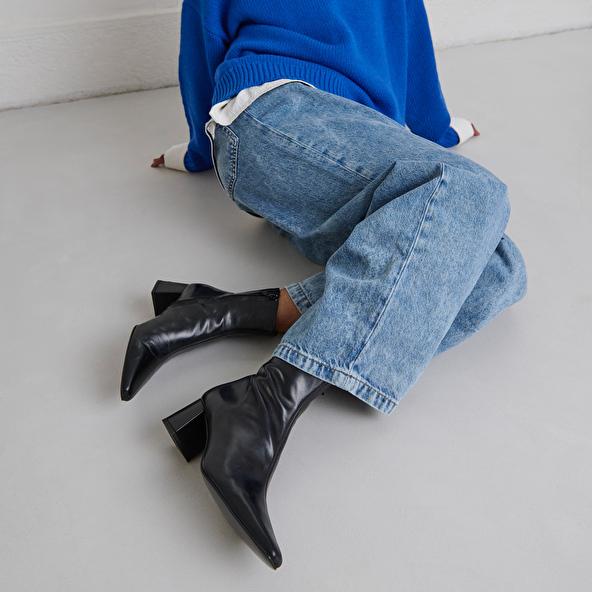 Jonak Bottines à Larges Talons In Black Leather DYONISOS