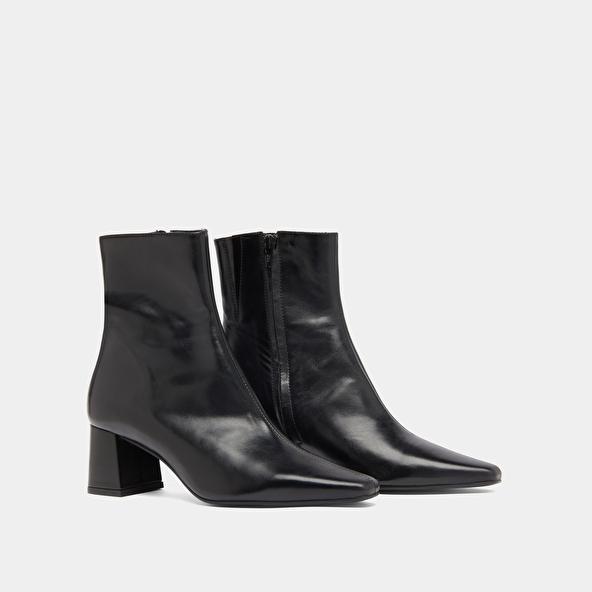 Jonak Bottines à Larges Talons In Black Leather DYONISOS
