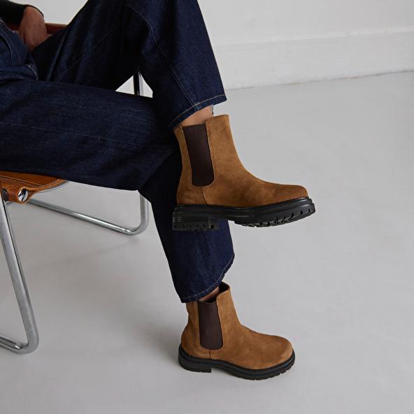 Jonak Bottines à Semelles Crantées Et élastiqu In Cognac Suede ADALARD