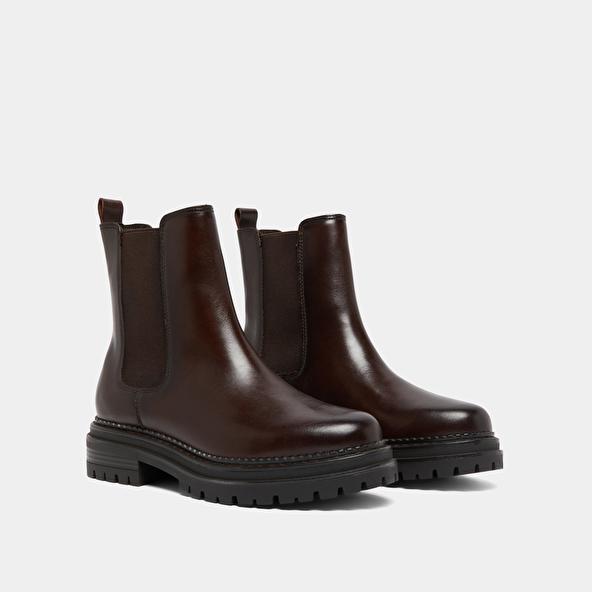 Jonak Bottines à Semelles Crantées Et élastiqu In Red-brown Leather ADALARD