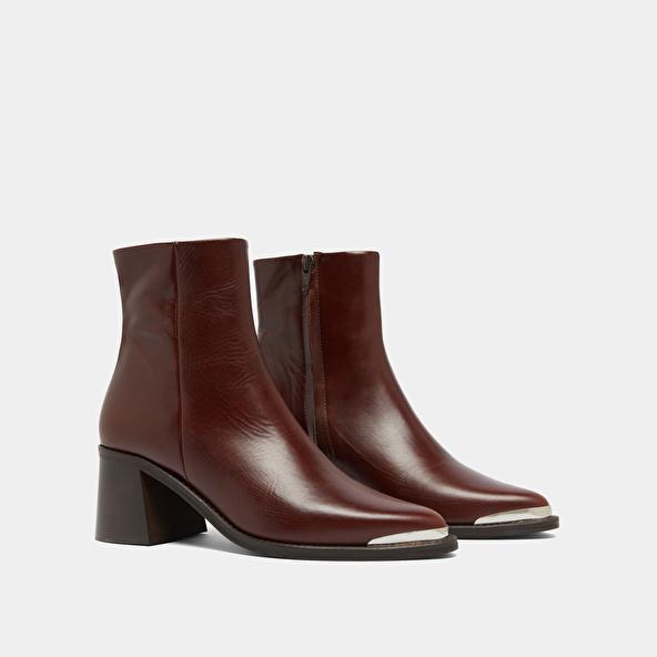 Jonak Bottines à Talon Et Embout Doré In Brown Leather DELO